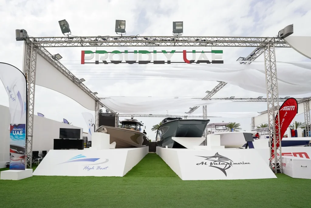 The "Proudly UAE" pavilion with boats from High Boat and Al Falasi Marine.